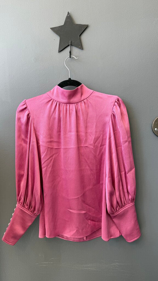 Crepe Satin Bow Pearl Button Blouse