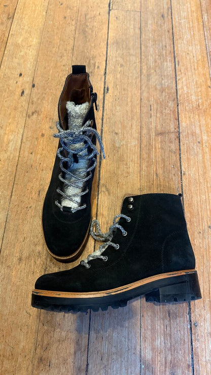 Lace Up Shearling Tongue Boots