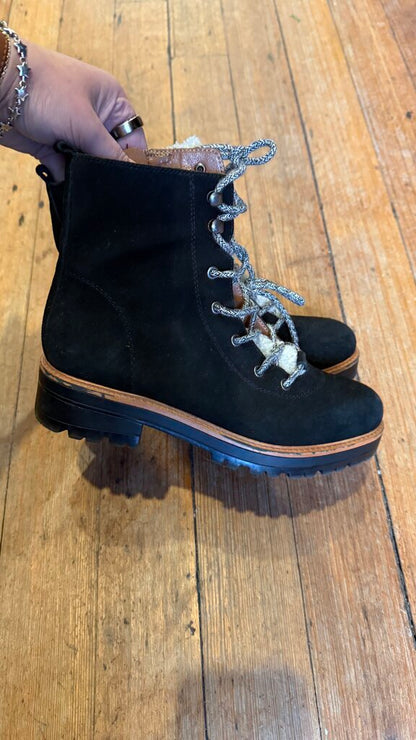 Lace Up Shearling Tongue Boots