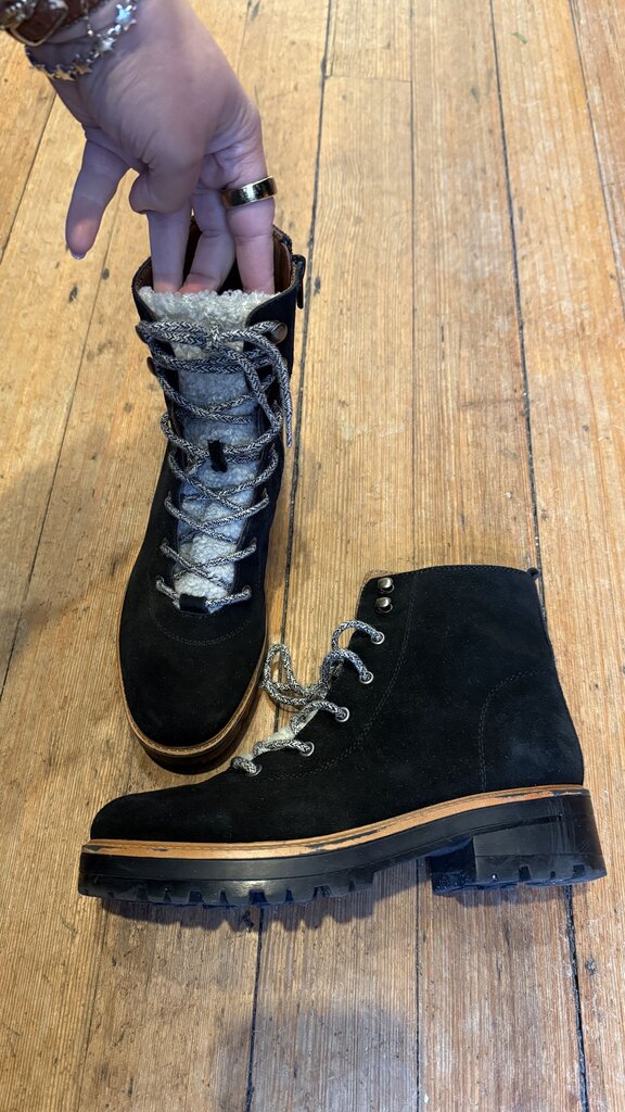 Lace Up Shearling Tongue Boots