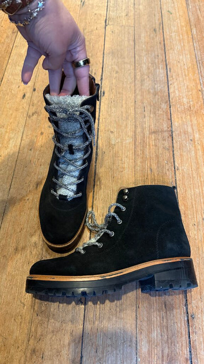 Lace Up Shearling Tongue Boots