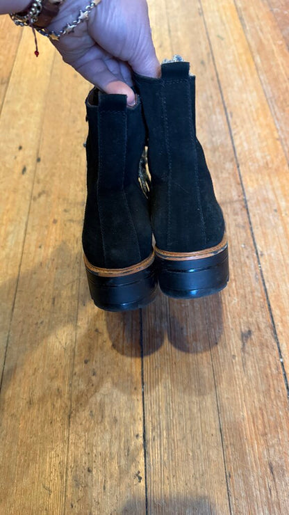 Lace Up Shearling Tongue Boots