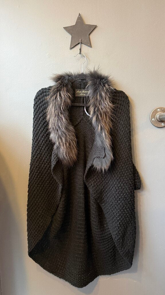 Raccoon Fur Trim Cocoon Cardigan Sweater