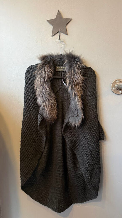 Raccoon Fur Trim Cocoon Cardigan Sweater