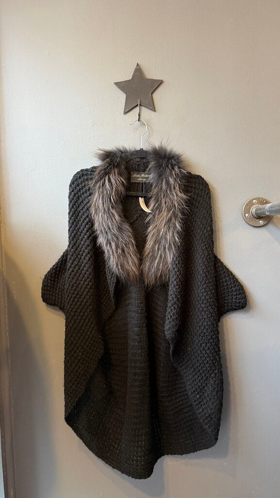 Raccoon Fur Trim Cocoon Cardigan Sweater