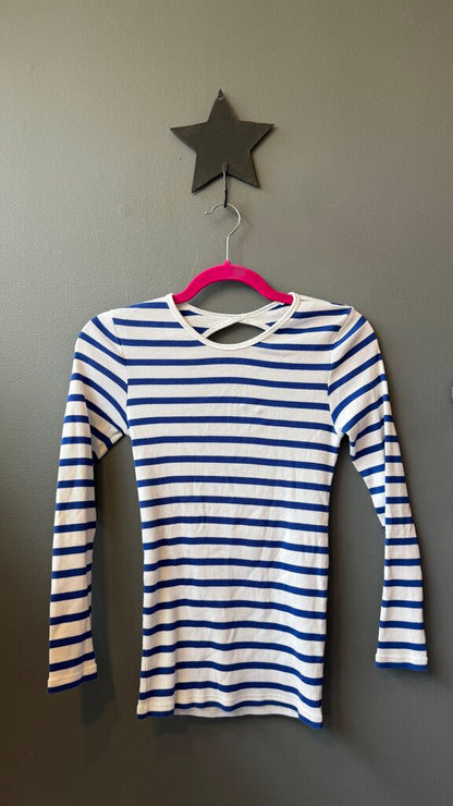 Ribbed Stripe Keyhole TShirt