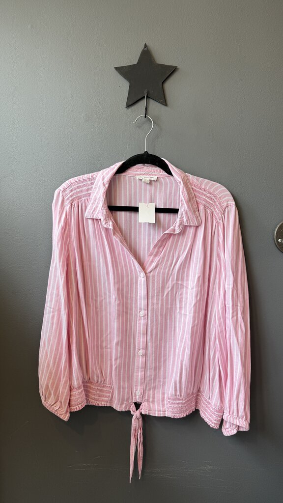Stripe Tie Waist Button Up Top