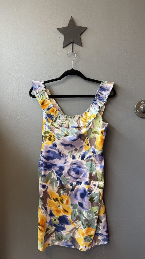 Petite Floral Ruffle Strap Satin Dress