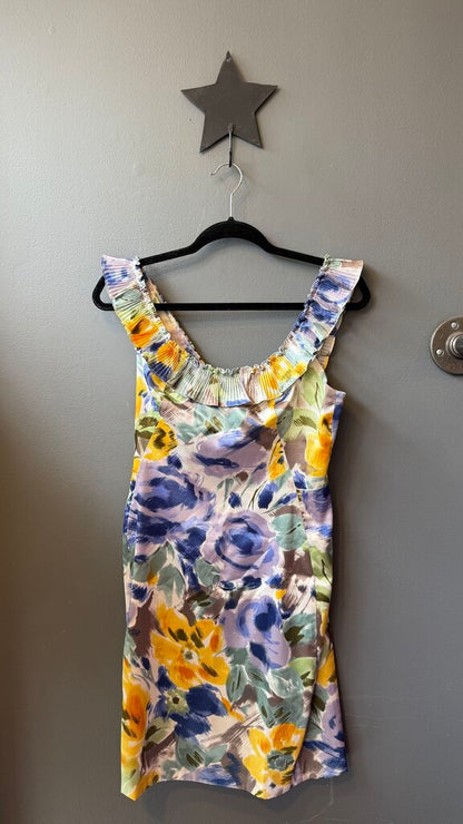 Petite Floral Ruffle Strap Satin Dress