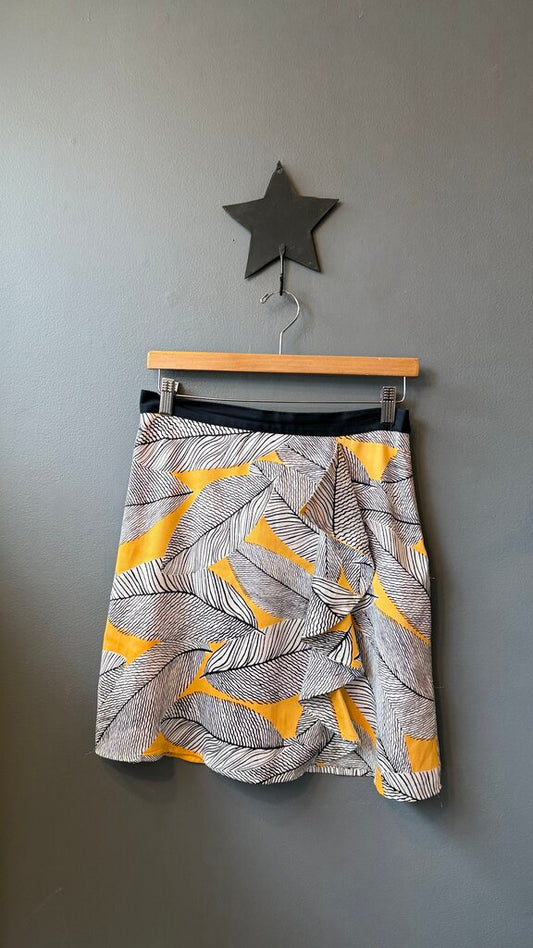 Leaf Print Ruffle Aline Satin Skirt