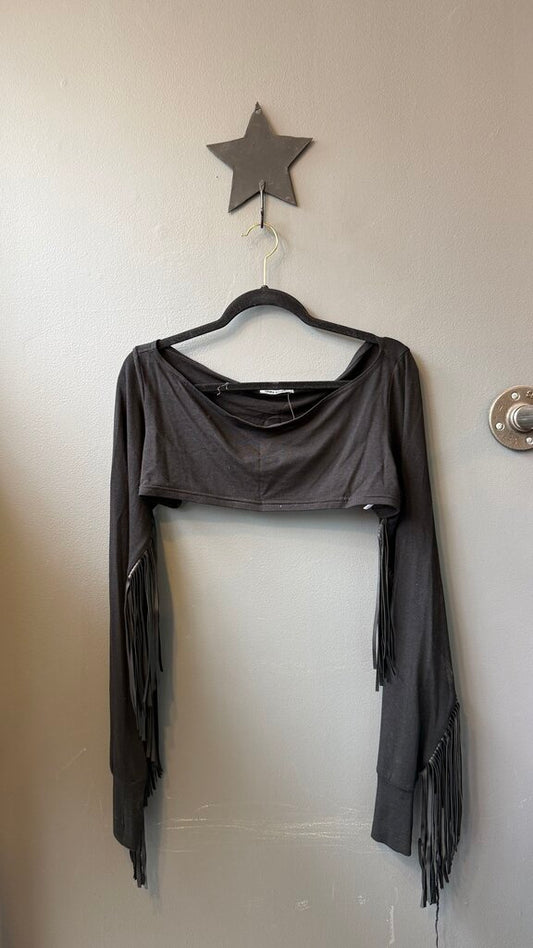 Fringe Sleeve Micro Crop Top