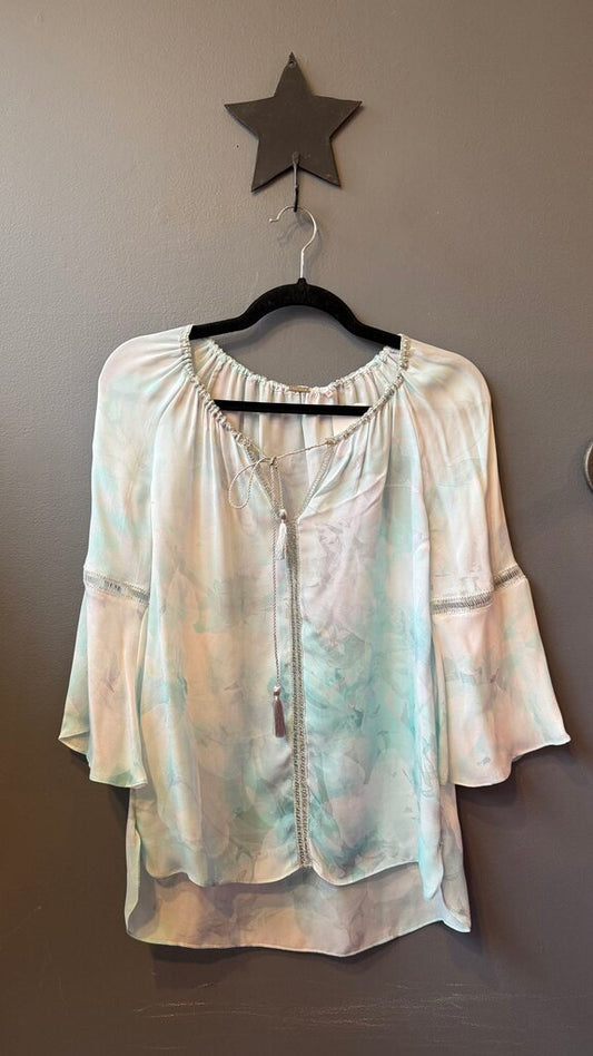 Silk Watercolor Tassel Blouse