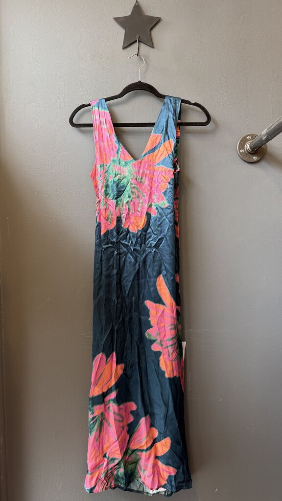Floral Open Back Midi Satin Dress