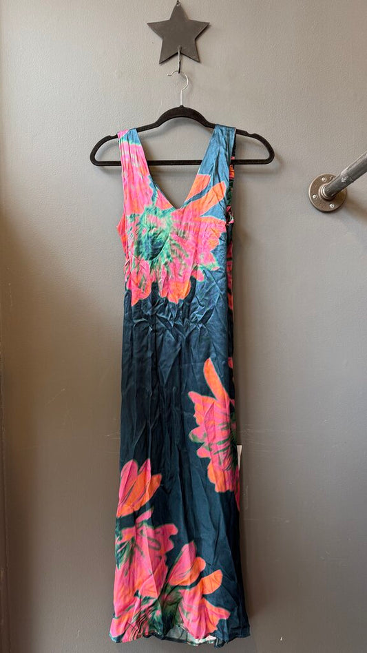 Floral Open Back Midi Satin Dress