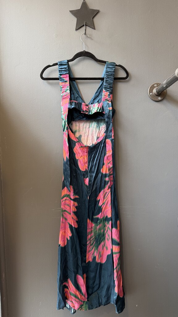 Floral Open Back Midi Satin Dress