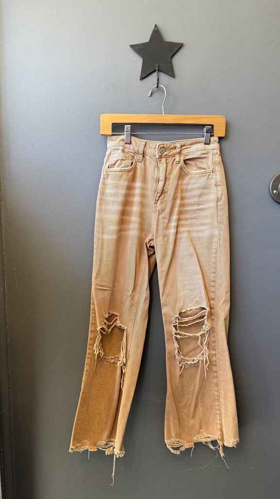 Wide Leg Distressed Ankle Jeans