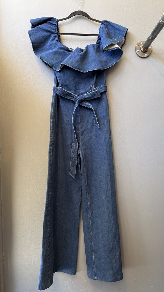 Off the Shoulder Ruffle Denim Jumpsuit