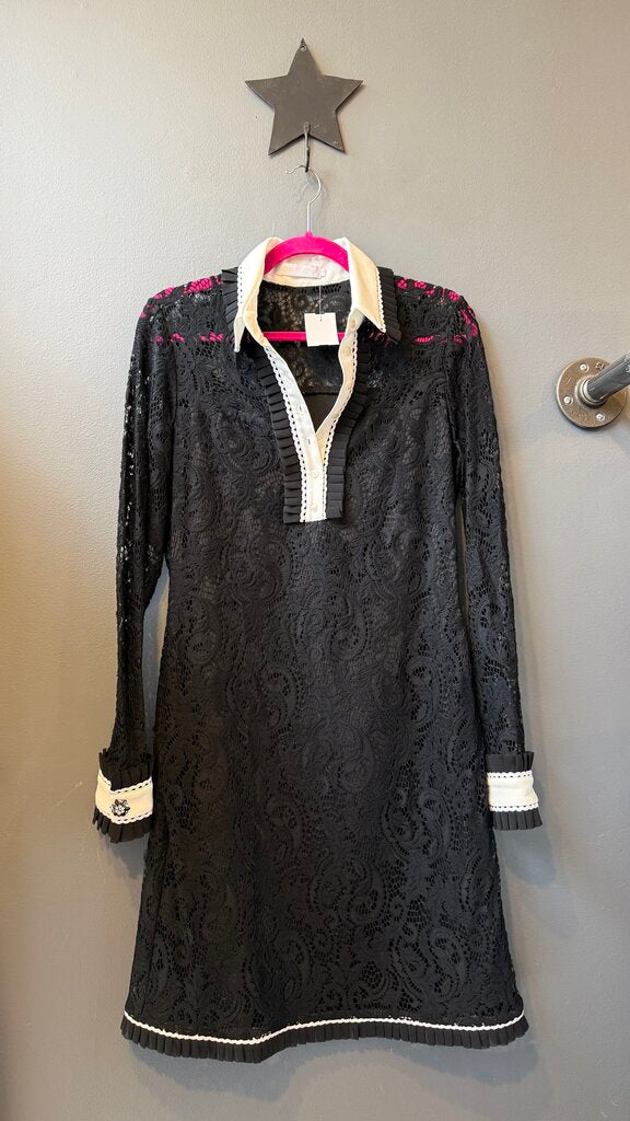 Lace Button Placket Shift Dress