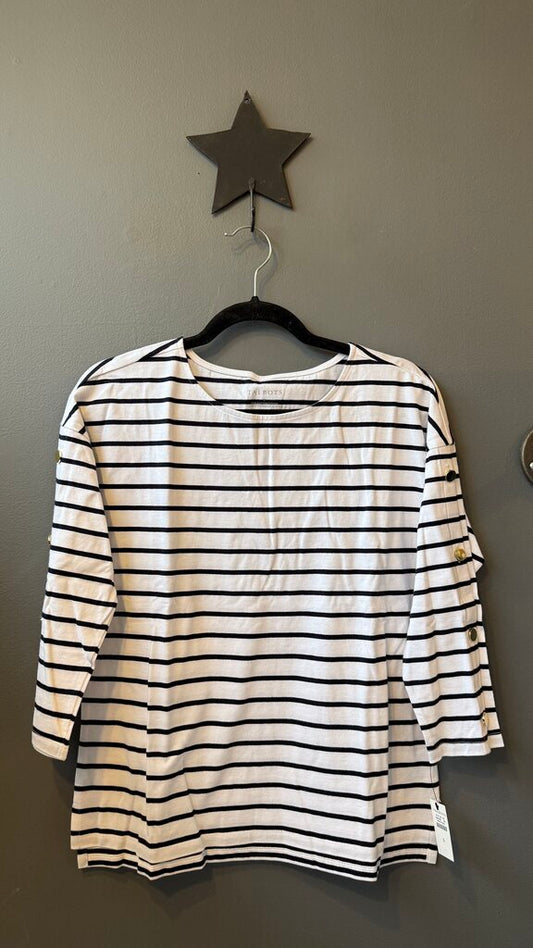 Button Sleeve Stripe TShirt