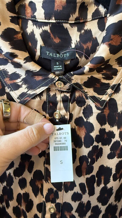 Satin Leopard Button Up Blouse