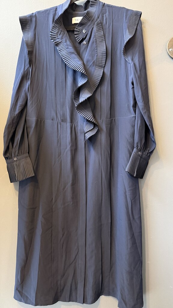 Silk Pleat Ruffle Midi Shirtdress