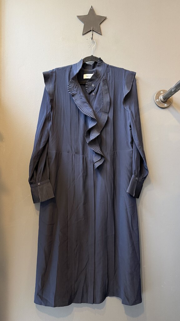 Silk Pleat Ruffle Midi Shirtdress