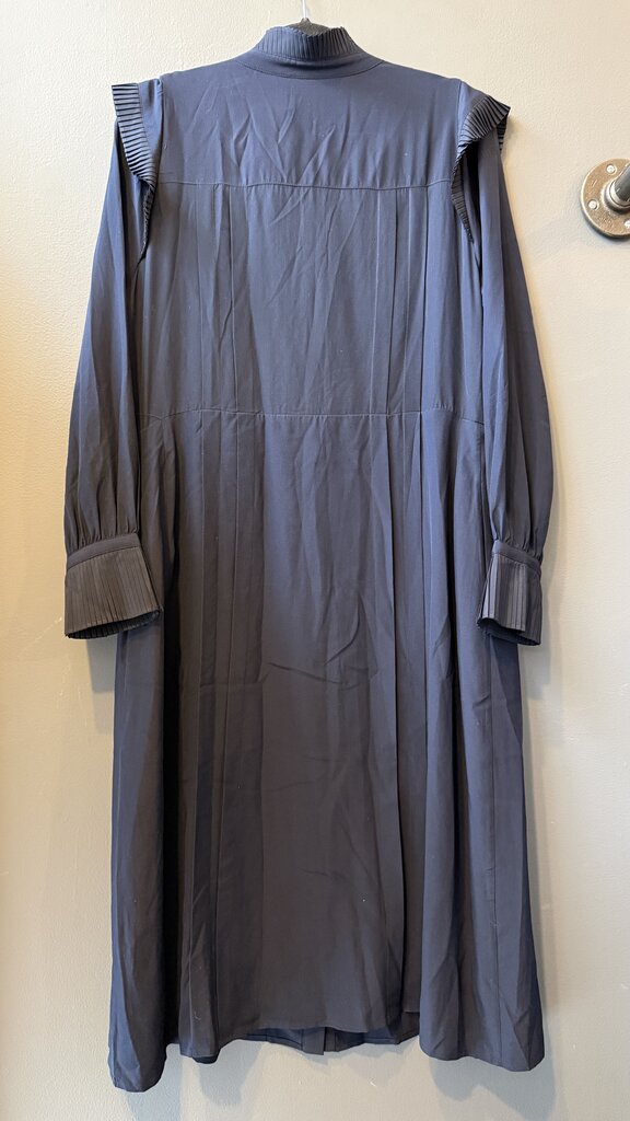 Silk Pleat Ruffle Midi Shirtdress