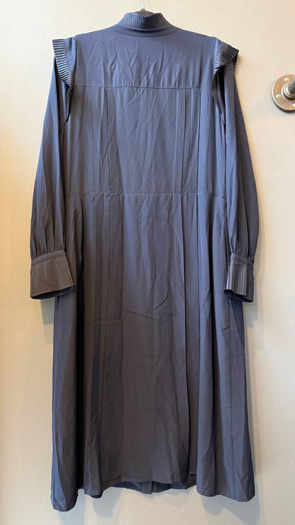 Silk Pleat Ruffle Midi Shirtdress
