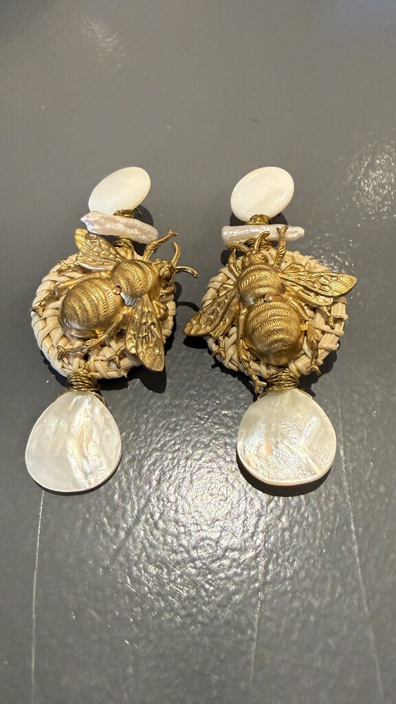 Bee Rattan Pearl Earrings