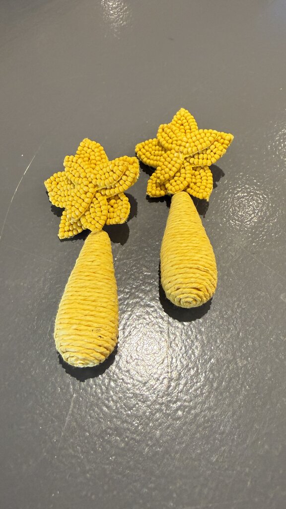 Beaded Jute Stud Dangle Earrings