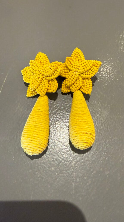 Beaded Jute Stud Dangle Earrings