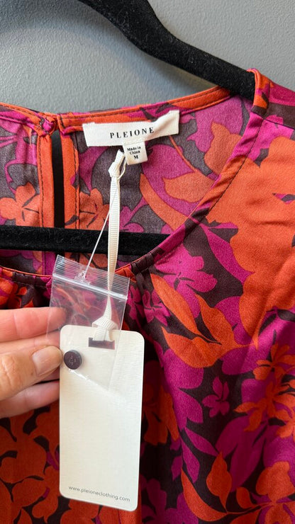 Puff Shoulder Satin Floral Blouse
