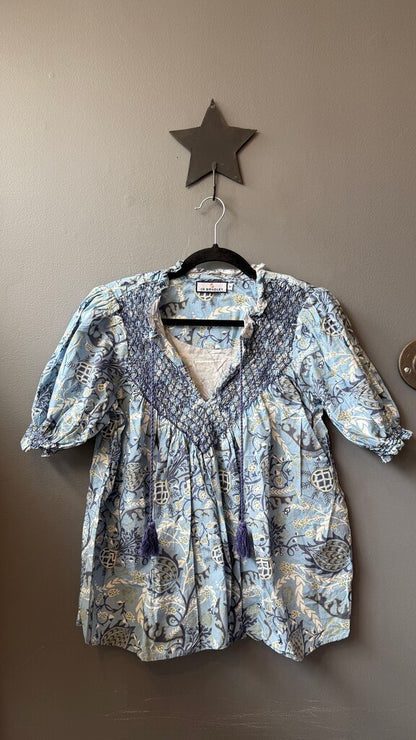 Smocked Tassel Floral Blouse