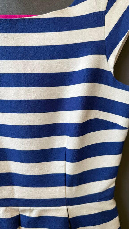 Stripe Pleated Cap Sleeve Dress