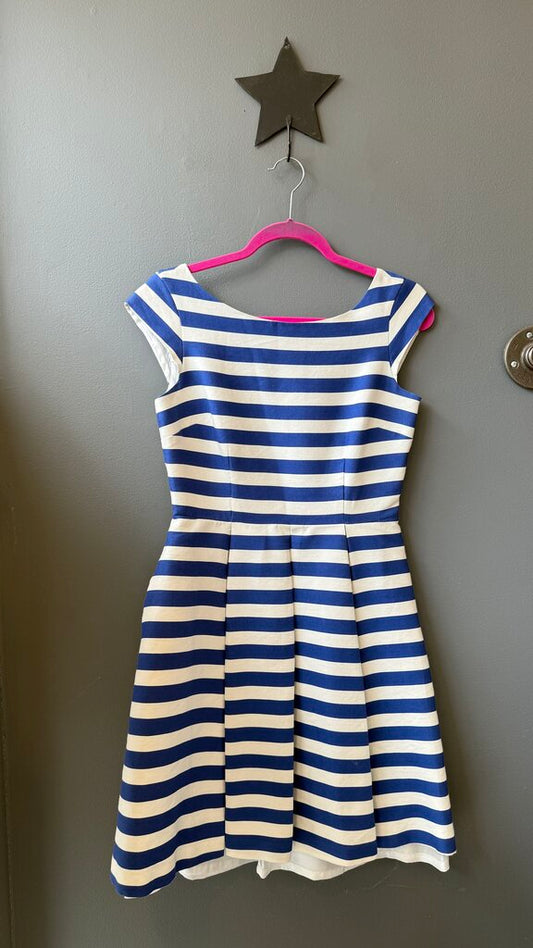 Stripe Pleated Cap Sleeve Dress