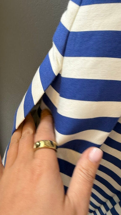 Stripe Pleated Cap Sleeve Dress