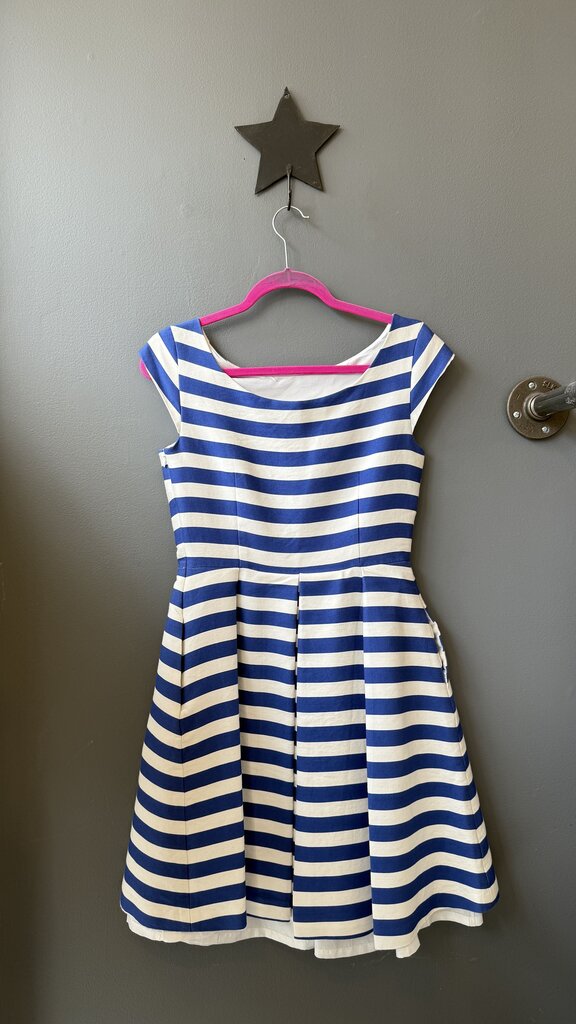 Stripe Pleated Cap Sleeve Dress
