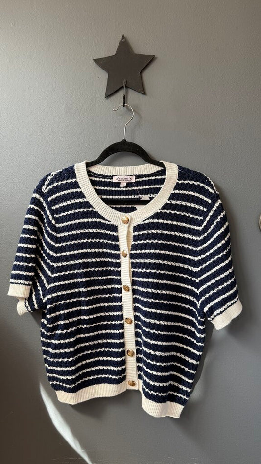 Woven Short Sleeve Cardigan Sweater