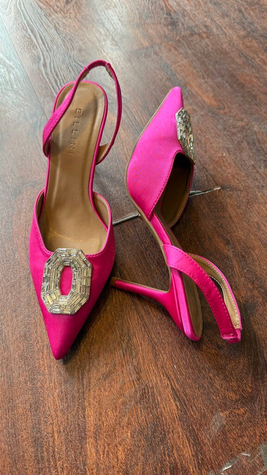 Gem Slingback Satin Heels