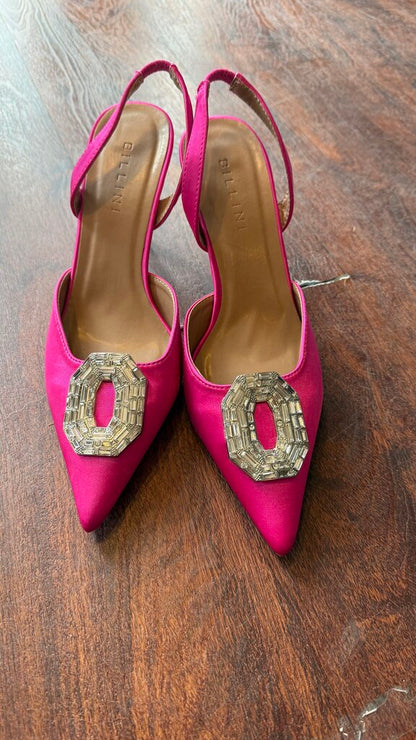 Gem Slingback Satin Heels