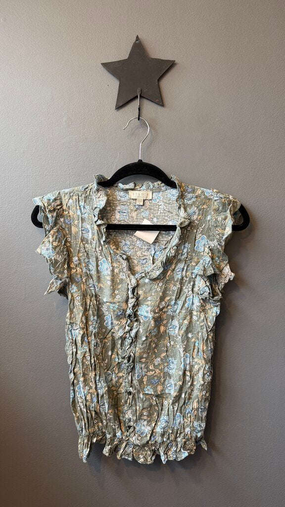 Floral Ruffle Trim Blouse