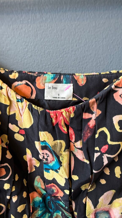 le fou Silk Floral Crop Blouse