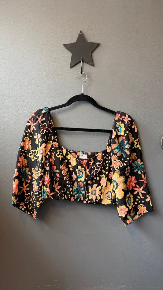 le fou Silk Floral Crop Blouse