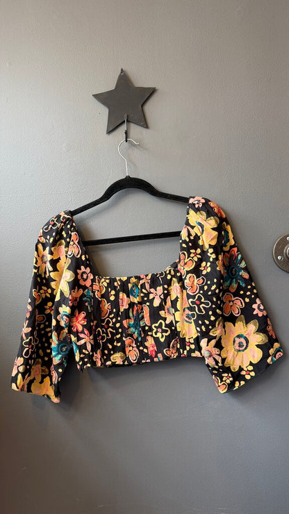 le fou Silk Floral Crop Blouse