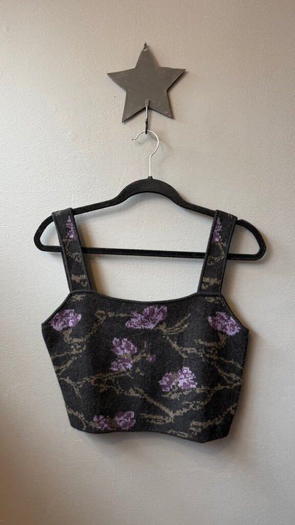 Wool Cashmere Floral Crop Top