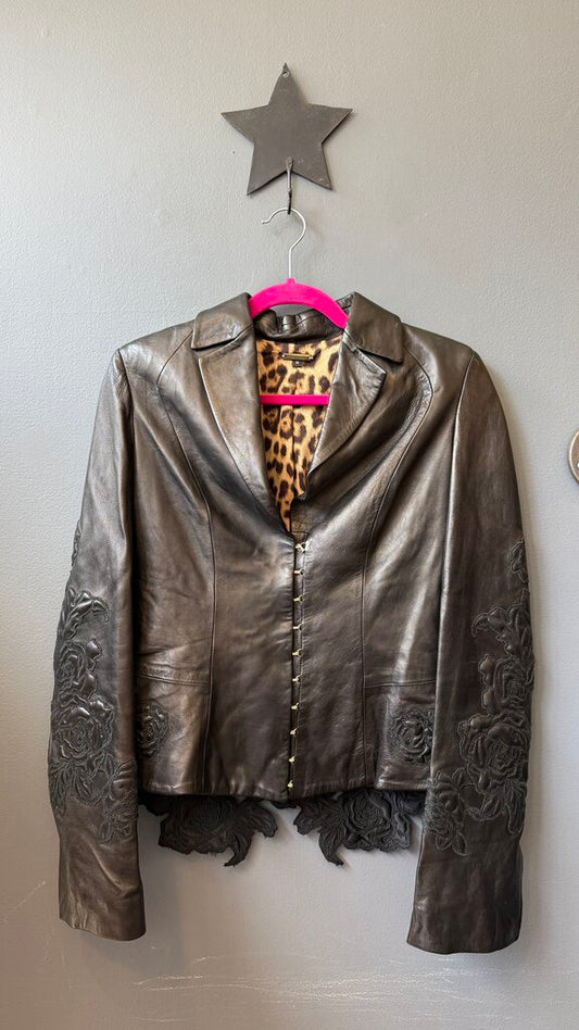 Rosette Embossed Leather Jacket