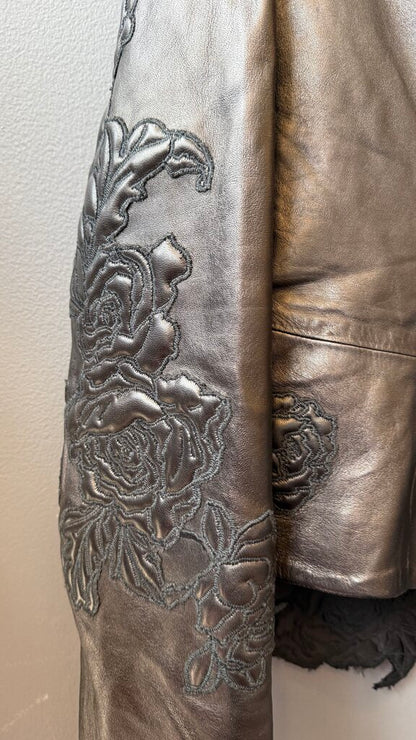 Rosette Embossed Leather Jacket