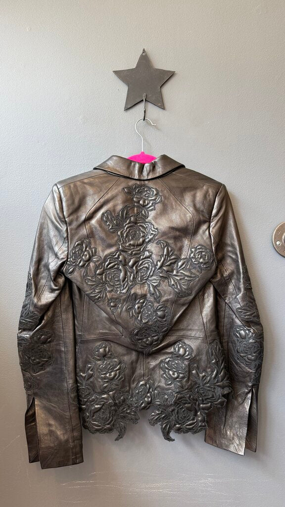 Rosette Embossed Leather Jacket