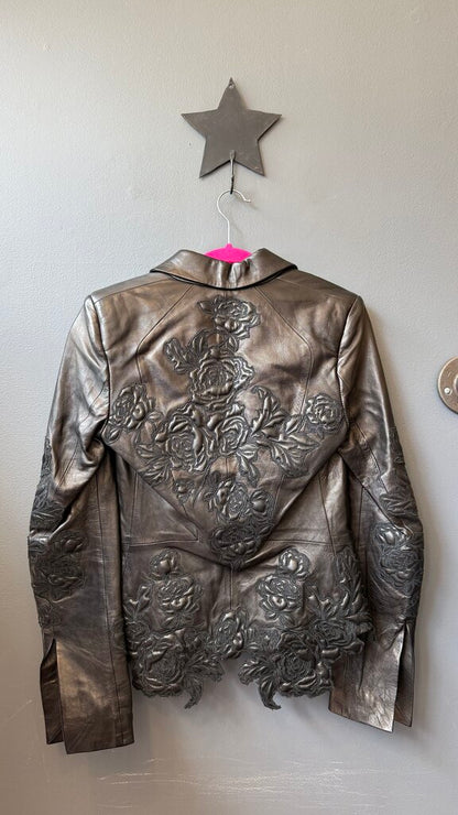 Rosette Embossed Leather Jacket