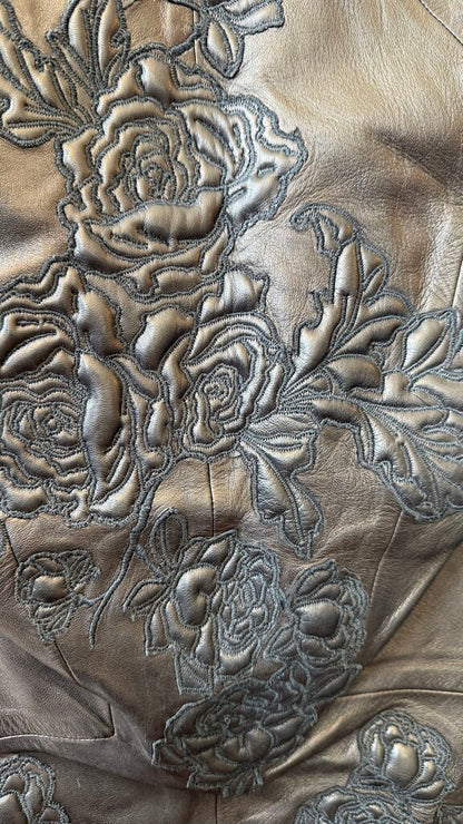 Rosette Embossed Leather Jacket